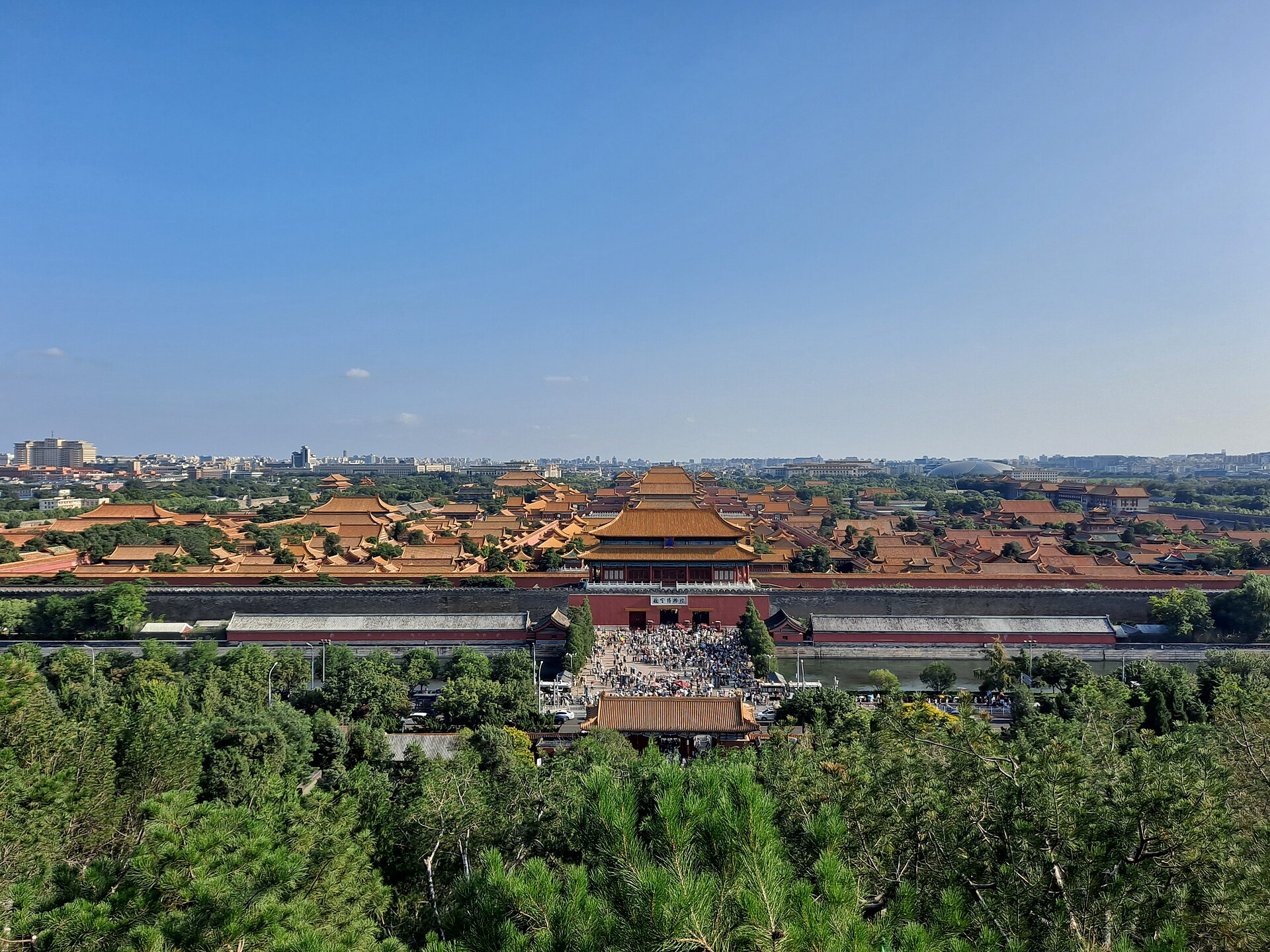 The Forbidden City's golden roofs seen from Jingshan Park, looking south over the Gate of Divine Prowess