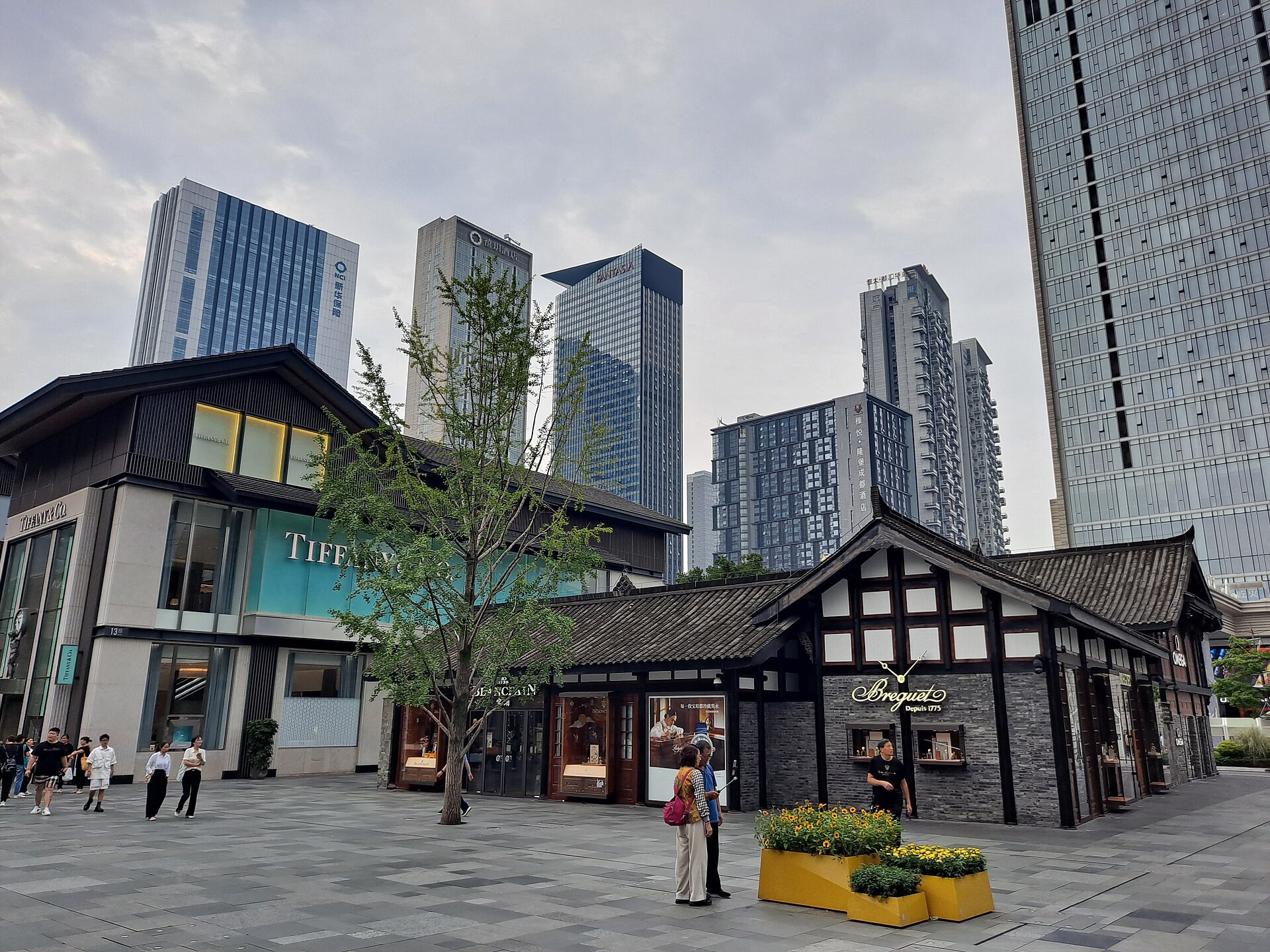 Shoppers on the open-air retail streets of Sino-Ocean Taikoo Li, Chengdu