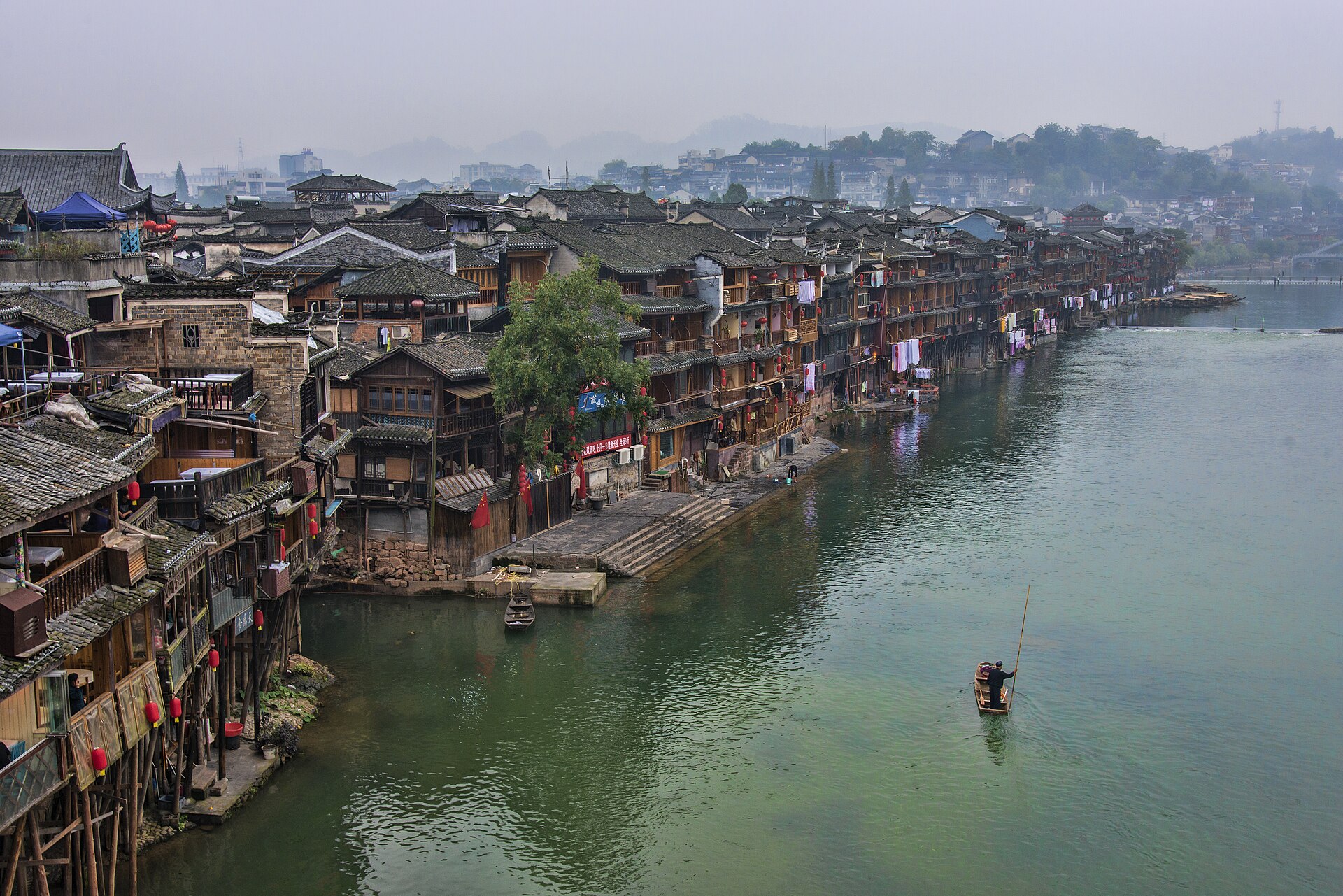 Stilt houses lining the Tuo River in Fenghuang old town, Hunan